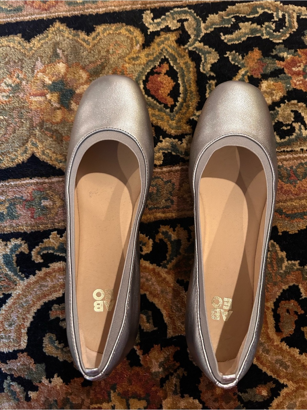 Abeo Silver Metallic Rounded-Toe Ballet Flats